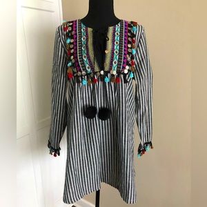 Boutique Brand Runway Paris Swim Suit Cover Tunic Small Medium tassel boho